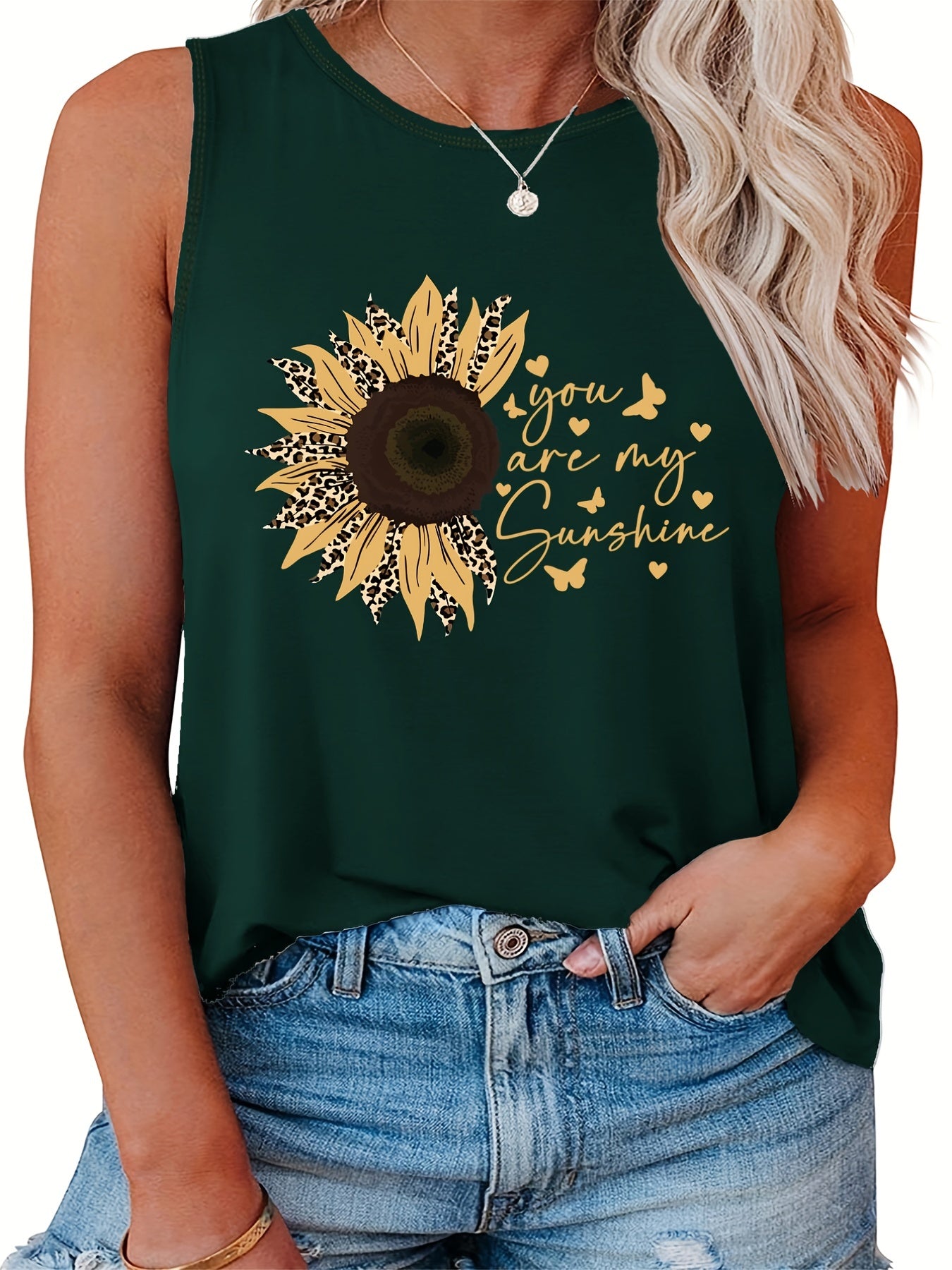 Sunflower Print Tank Top