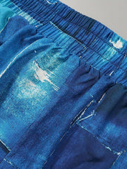 Plus Denim Print Wide Leg Pants Elastic High Rise