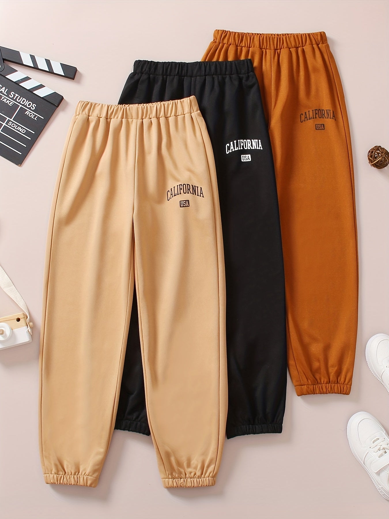 3 Pcs Girls Joggers Letter Print Sweatpants Outfit