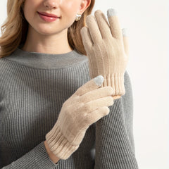 Plush Knit Touch Screen Gloves - Full Finger Cold Weather Gloves