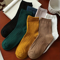 7 Pairs Solid Mid Tube Socks Women's Stockings