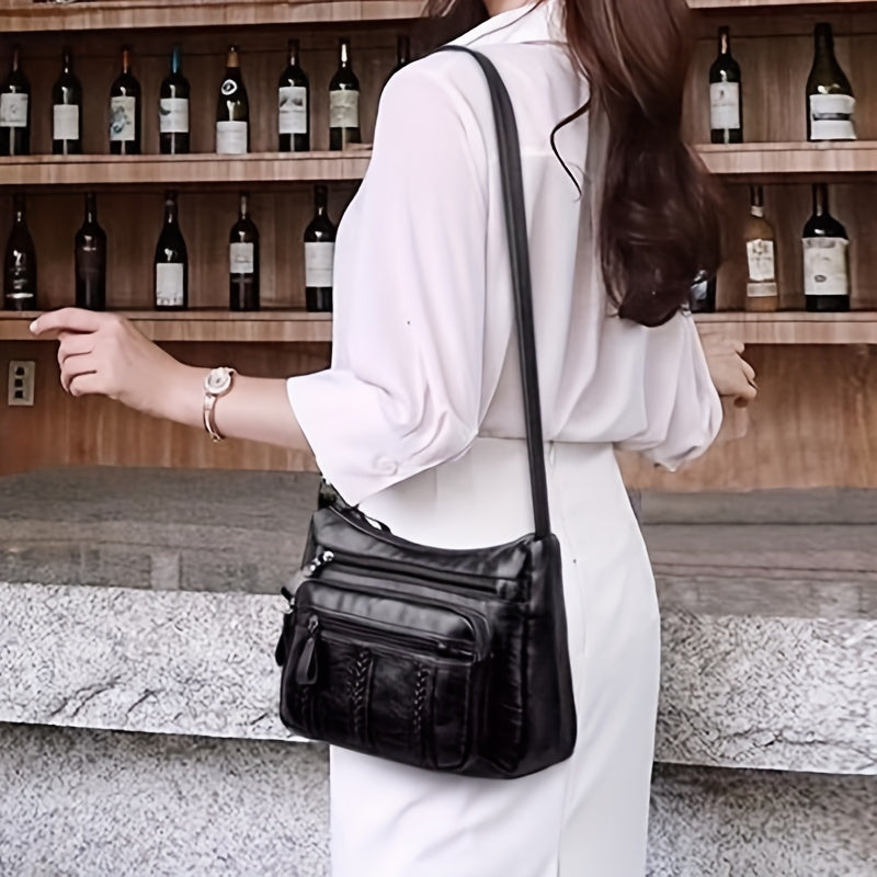 Braided Detail Crossbody Bag PU Shoulder Bag Casual Pocket Purses