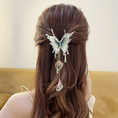 Butterfly Hair Claw Clip Rhinestone Tassel Banana Clip