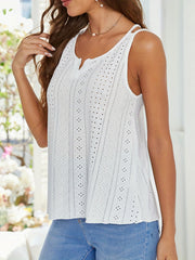 Eyelet Notched Neck Spaghetti Strap Top Summer Casual Cami