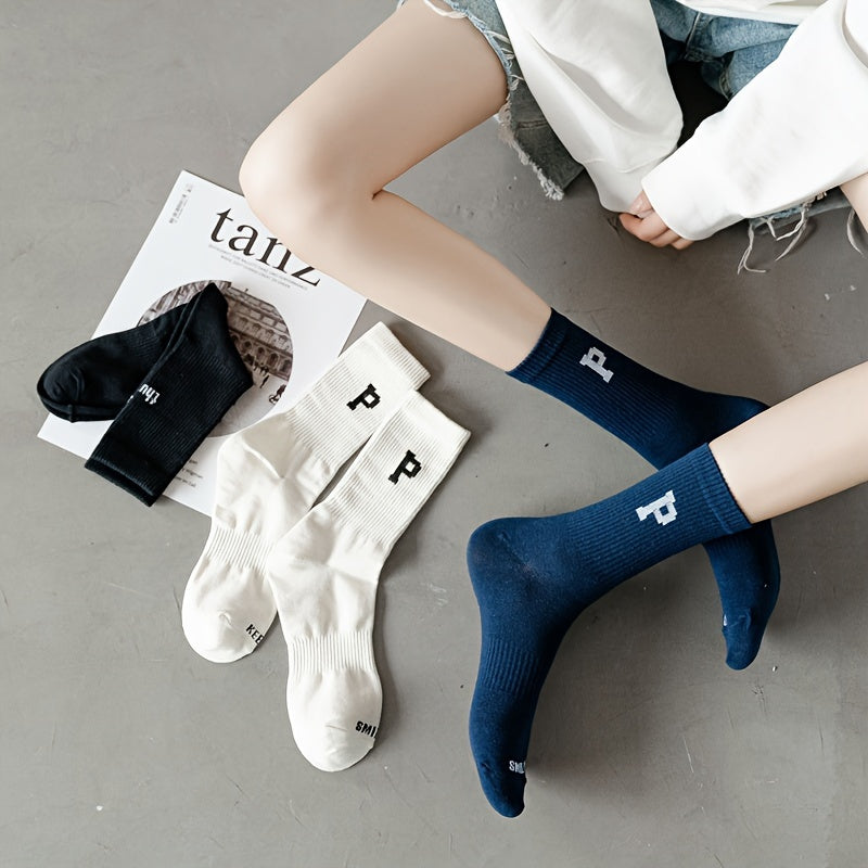 4 Pairs Letter Print Socks Mid Tube Women's Stockings Comfy & Breathable