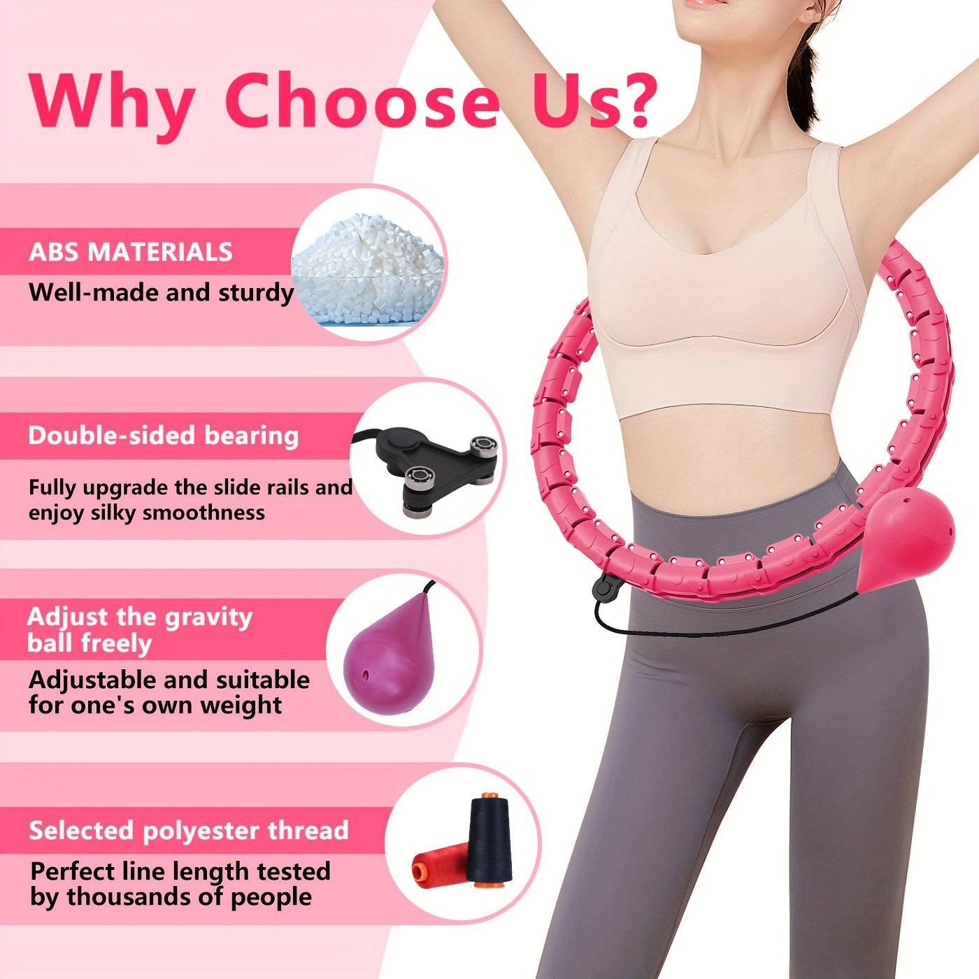 Adjustable Detachable Exercise Hoop 2 in 1 Waist Training Fitness Pilates Hoop