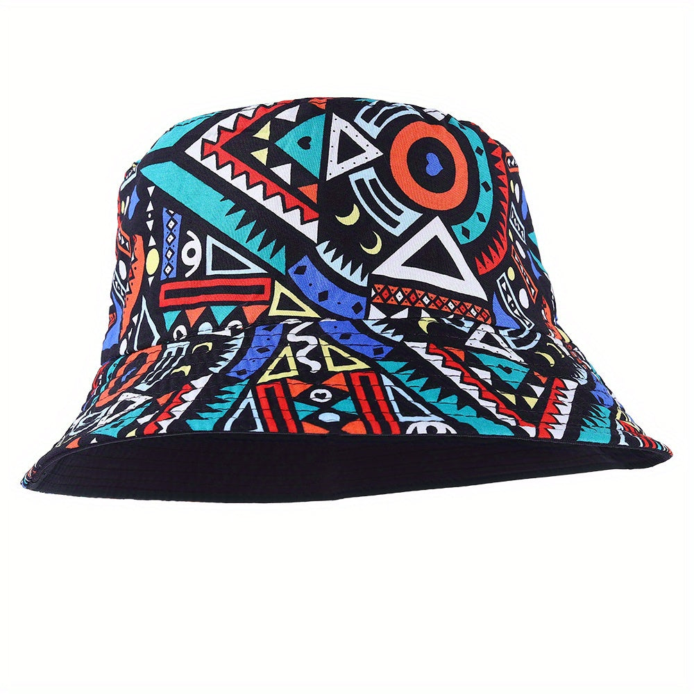 Geometric Pattern Print Bucket Hat Hip Hop Casual Sunscreen Travel Beach Hats