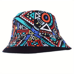 Geometric Pattern Print Bucket Hat Hip Hop Casual Sunscreen Travel Beach Hats
