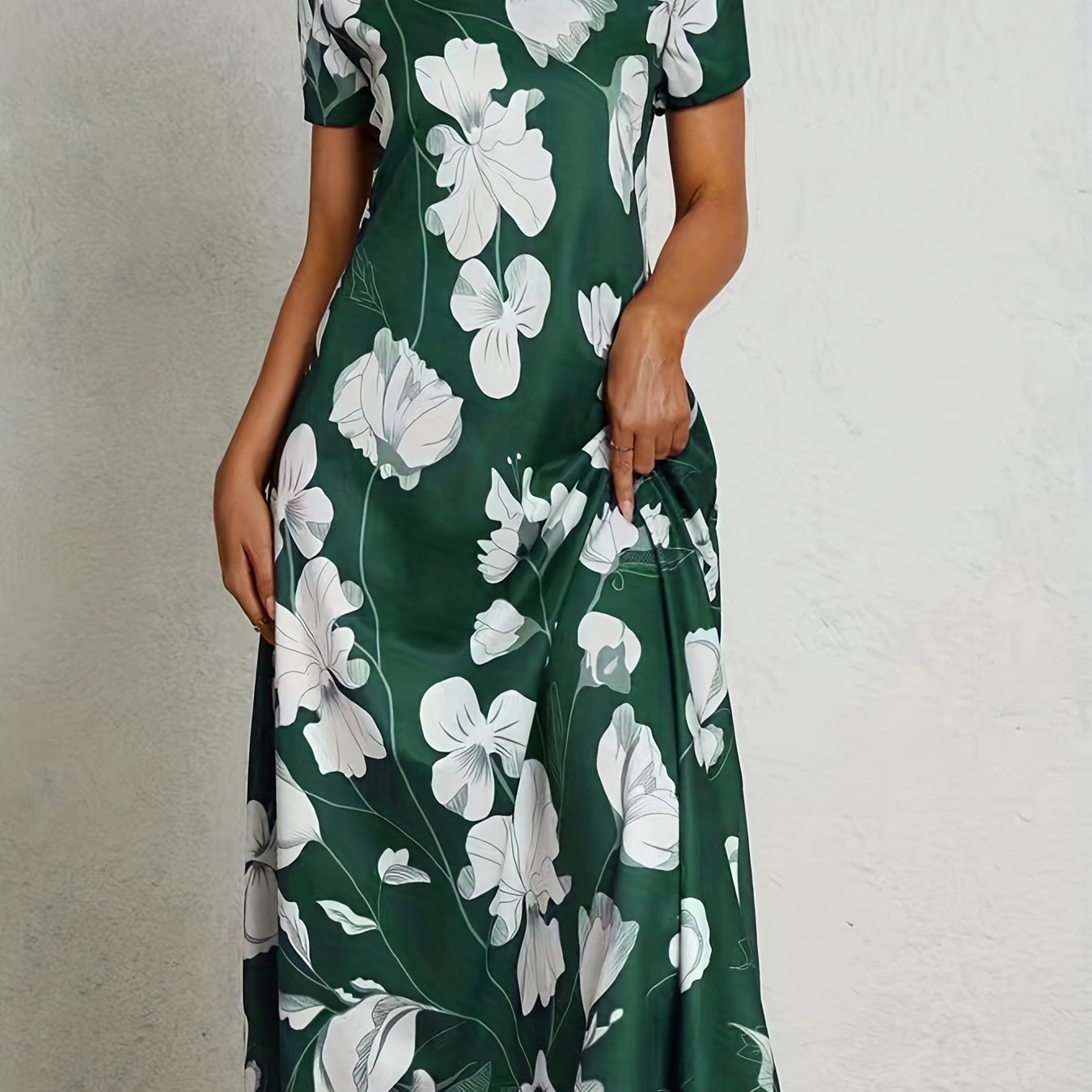 Floral Print Short Sleeve Midi Dress