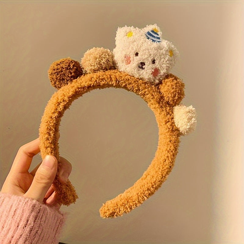 Unique Plush Warm Headband Colorful Bear & Balls Hair Band Women