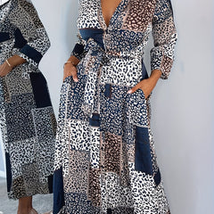  Leopard Print Long Sleeve Button-Up Maxi Shirt Dress