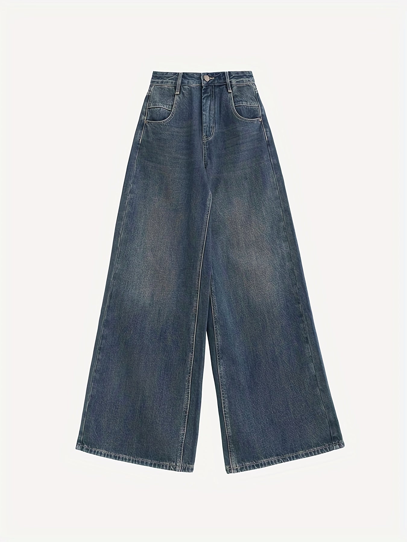 Wide Leg Baggy Jeans Solid Loose Fit Street Grunge Style Denim Pants