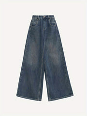 Wide Leg Baggy Jeans Solid Loose Fit Street Grunge Style Denim Pants
