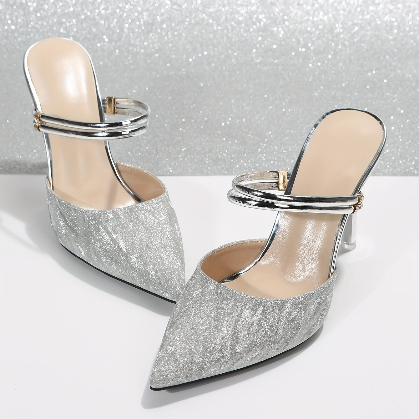 Point Toe Stiletto Heel Glitter Party Dance Shoes
