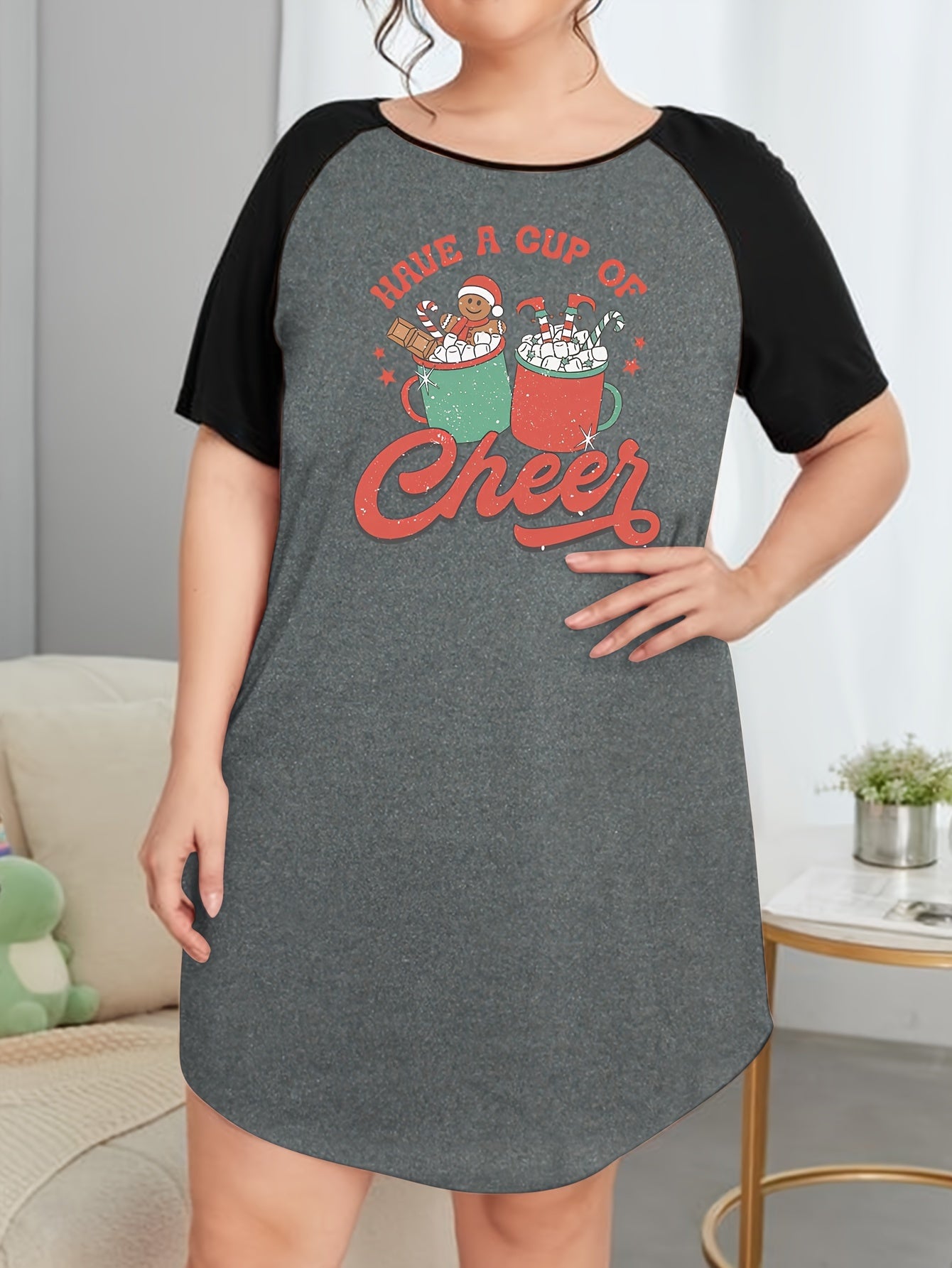  Christmas Nightdress Gingerbread Man & Cup Print Raglan Sleeve