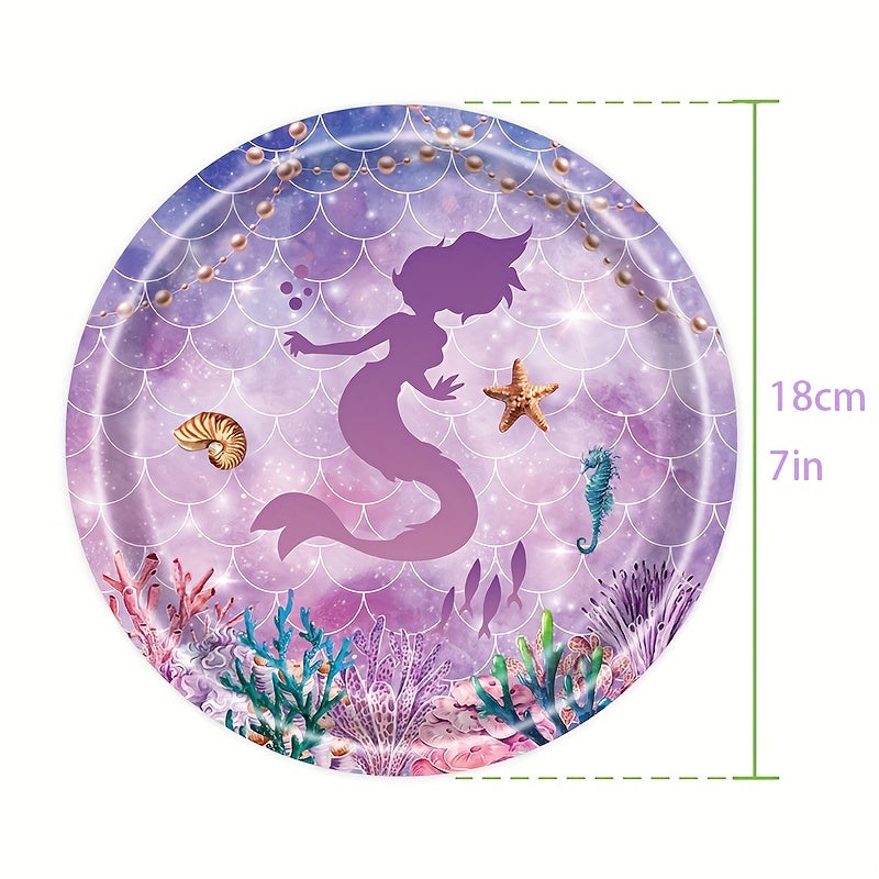 Mermaid Party Supplies Pink & Purple Tableware Set for Kids' Birthdays