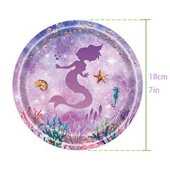 Mermaid Party Supplies Pink & Purple Tableware Set for Kids' Birthdays