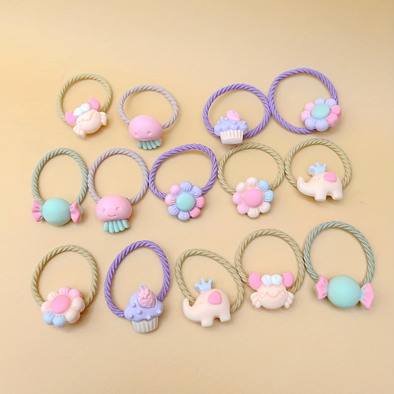 14pcs Baby Girls Hair Tie Headwear Head Rope Bracelet With Cartoon Decor