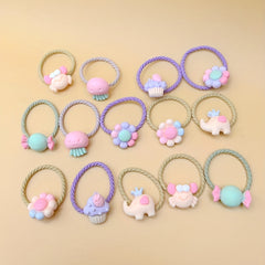 14pcs Baby Girls Hair Tie Headwear Head Rope Bracelet With Cartoon Decor