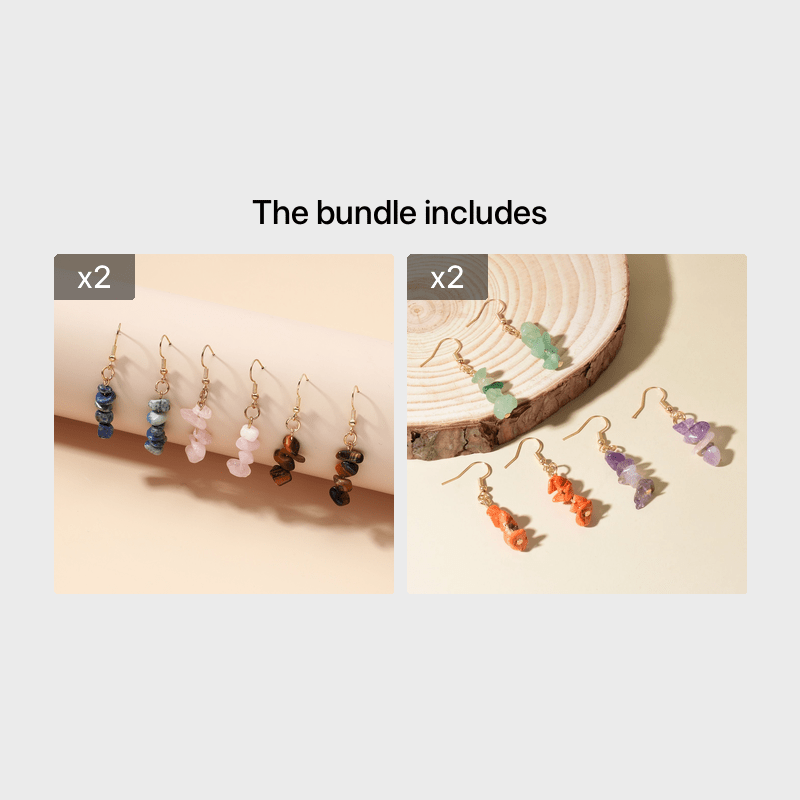 3 Pairs Natural Stone Charm Earrings Set
