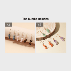 3 Pairs Natural Stone Charm Earrings Set