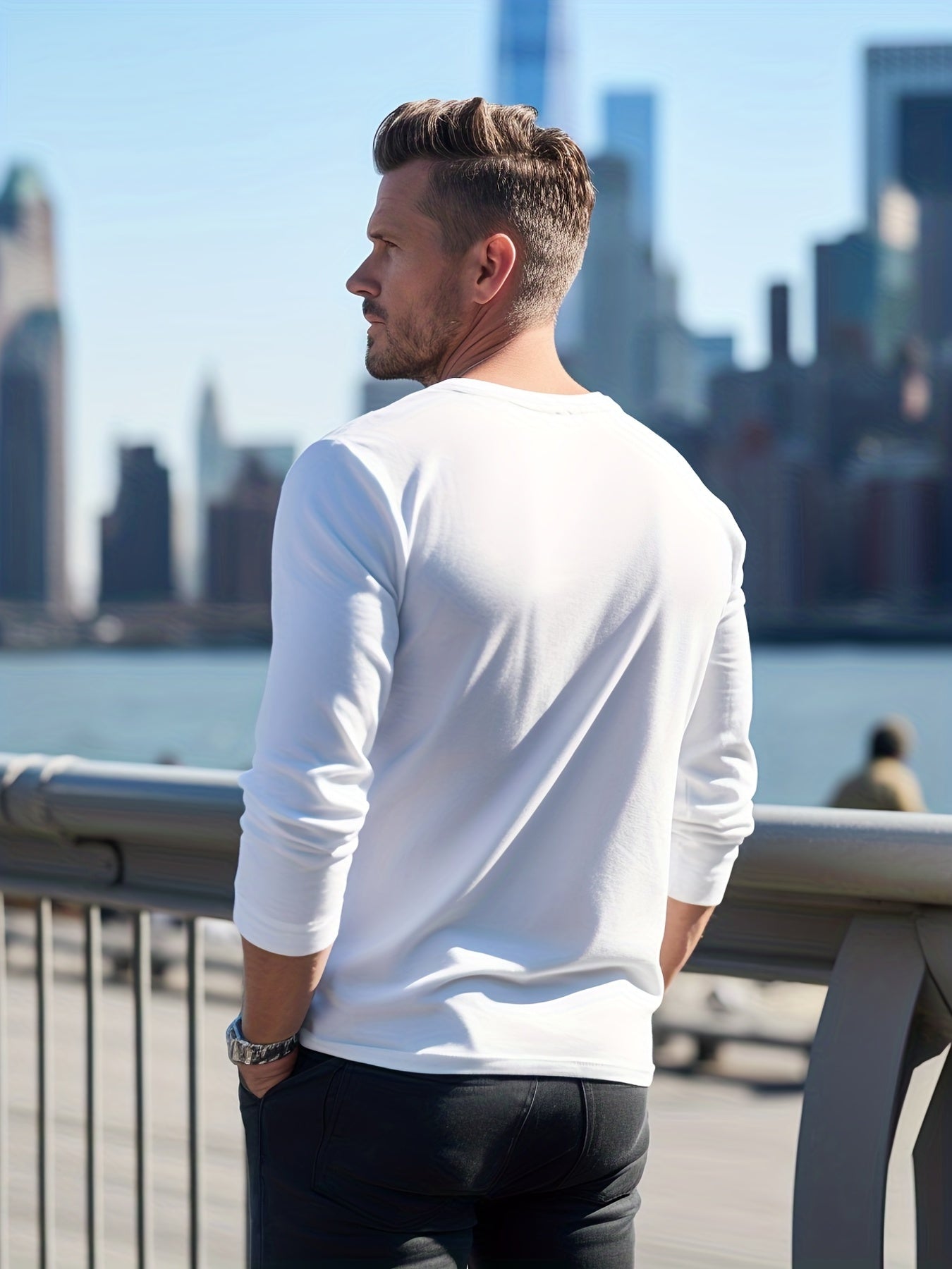 Men's Solid Cotton Long Sleeve Tee for Outdoor