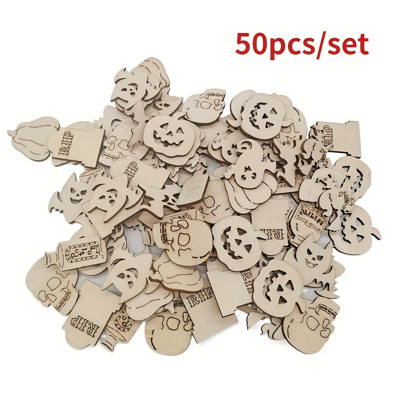 50pcs Halloween Wooden DIY Crafts Set