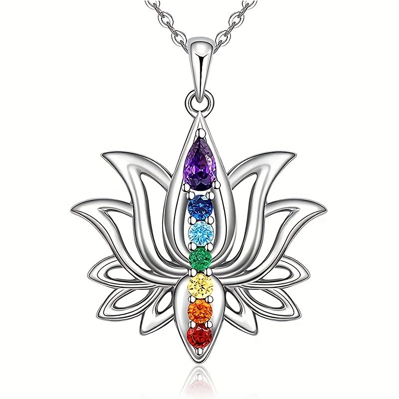7 Chakra Lotus Pendant Yoga Chakra Healing Stone Necklace