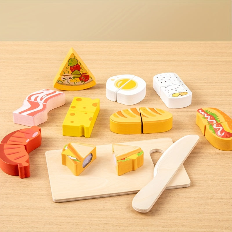 Wooden Play Kitchen Pretend Food Fruit Seafood Cutting Board Toy