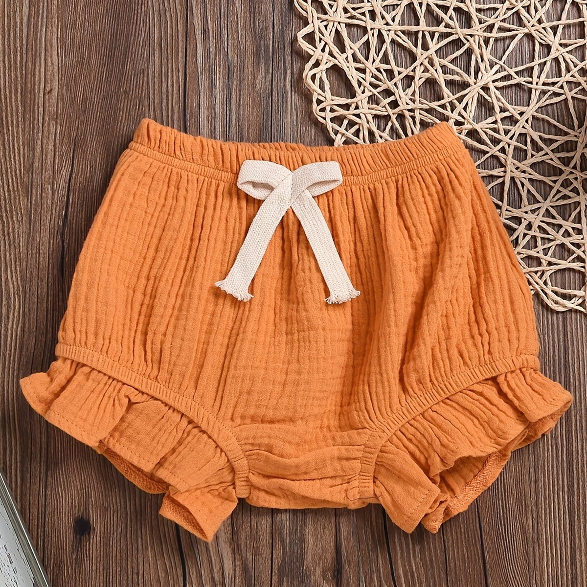Baby Girls Elastic Waist Ruffle Trim Shorts