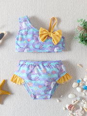 Toddler Girls' Unicorn Graphic 2pcs Swimwear Set with Bow Shoulder Top