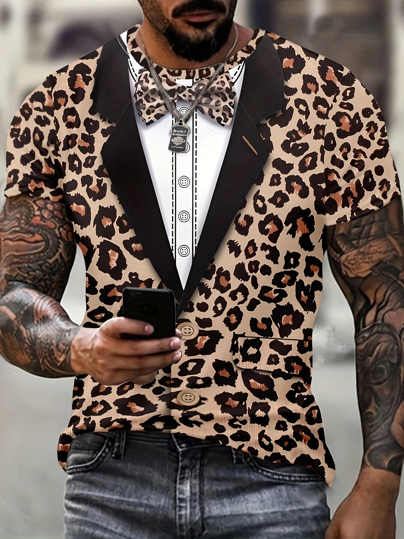 Leopard Print T shirt Men's Street Style Tee Shirt For Summer