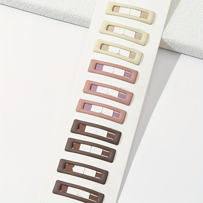 10pcs Rectangle Hair Clips Girls Metal Snap Barrettes Decorative Hairpins