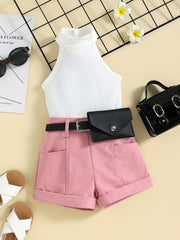 Girl's Ribbed Halter Top & Shorts Set for Summer