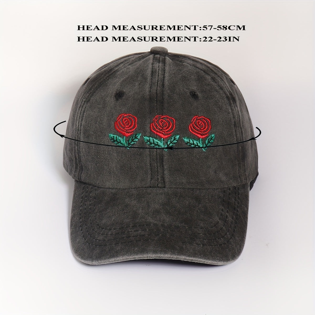 Three Roses Embroidery Baseball Cap Washed Distressed Gray