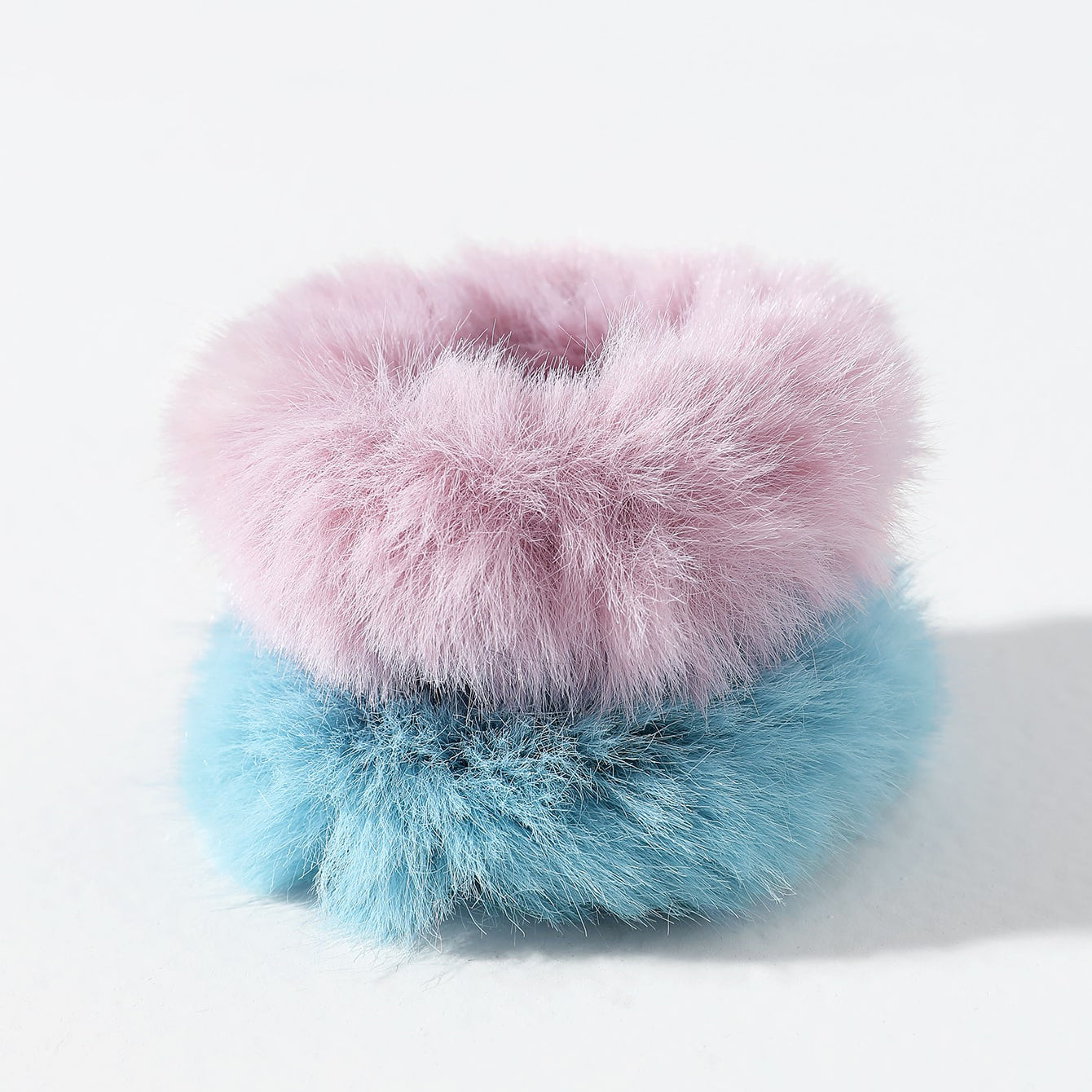 2pcs Pom Pom Hair Tie Fuzzy Scrunchies Faux Rabbit Fur Elastic Hair Bobbles