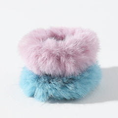 2pcs Pom Pom Hair Tie Fuzzy Scrunchies Faux Rabbit Fur Elastic Hair Bobbles
