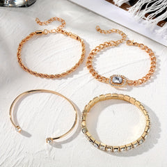 4pcs Chain Square Rhinestone Bracelet Set for Women Girls