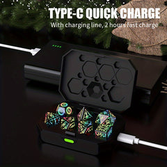 7pcs Rechargeable LED Metal Flashy Dice Set Halloween Gift