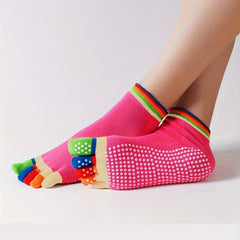 Rainbow Striped Yoga Socks Non-slip Grips Dance Socks Low Cut
