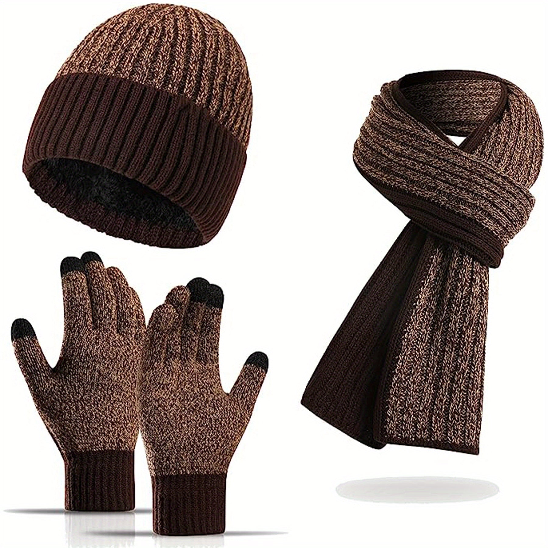Jacquard Touch Screen Gloves Beanie Hat Scarf Set