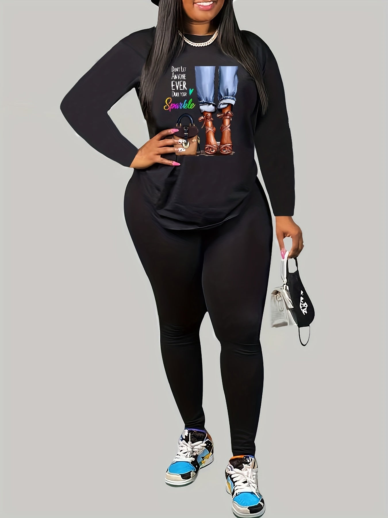  Casual 2Pc Set Women's Long Sleeve Top & Leggings