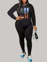  Casual 2Pc Set Women's Long Sleeve Top & Leggings