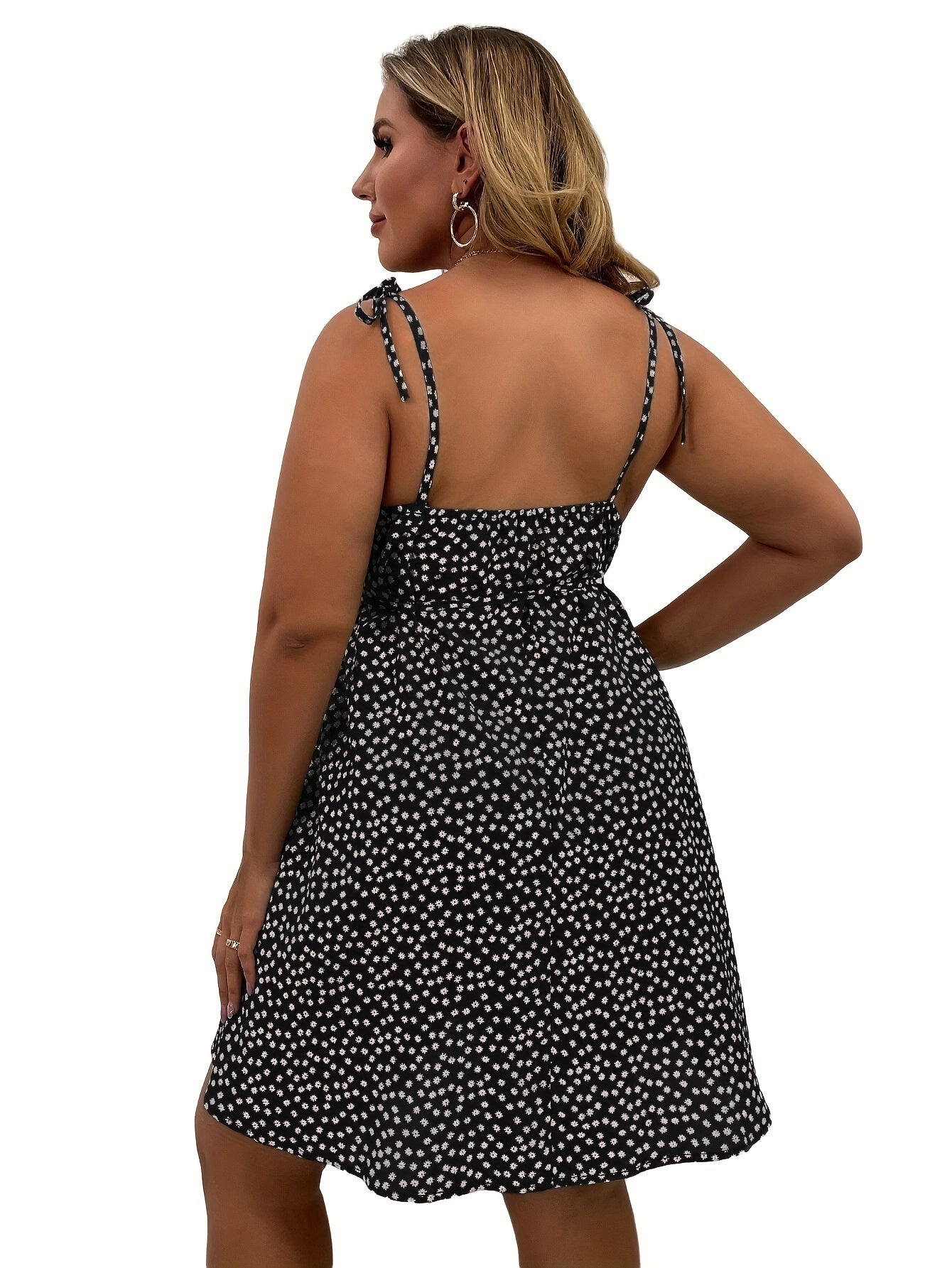 Boho Dress Women's Plus Floral Tie Shoulder Mini Dress
