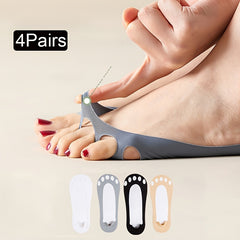 4 Pairs Peep Toe Socks Silicone Non slip Toe Socks Women's Stockings