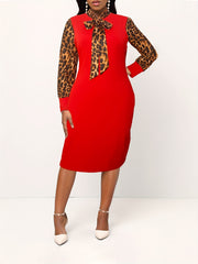  Leopard Print Raglan Sleeve Bodycon Dress