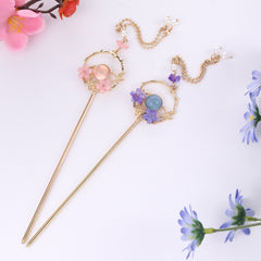 Crystal Pearl Hair Fork Leaves Headdress