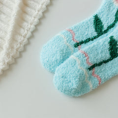 Floral Pattern Plush Socks Soft & Comfy Mid Tube Stockings