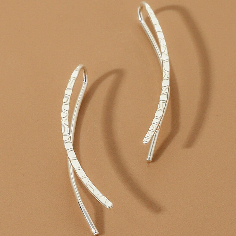 Long Copper Ear Climber Earrings Bar Studs