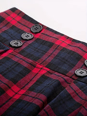  Grunge Skirt Women's Plus Plaid Print Button Elastic Ruffle Skirt